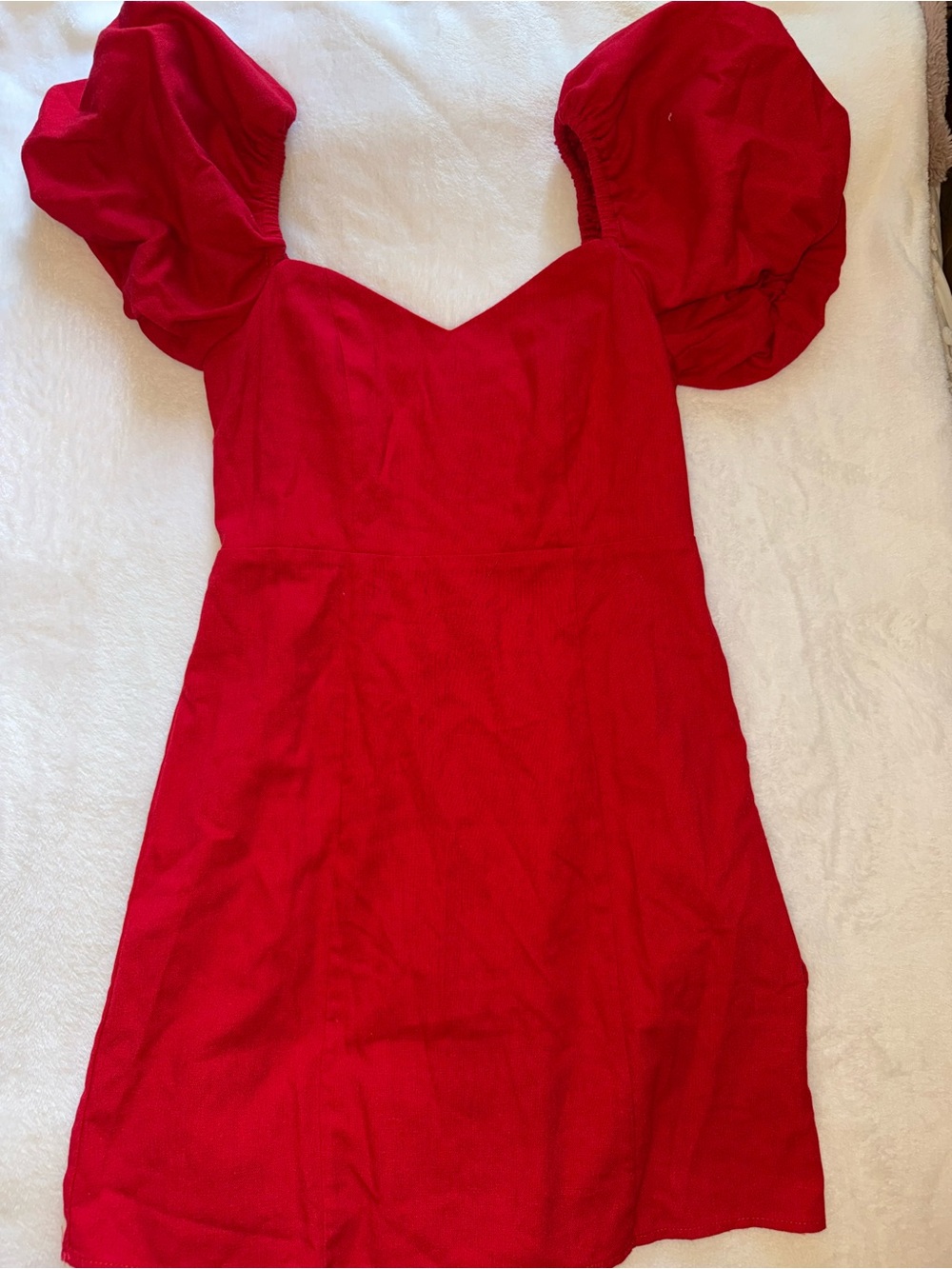 Francesca's Collections Red Mini Dress with Puff Sleeves